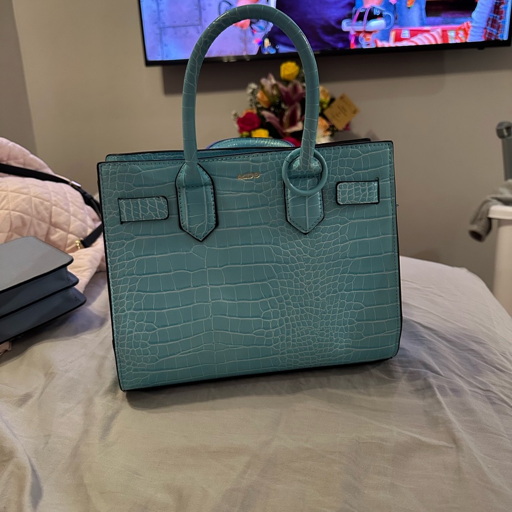 Aldo Turquoise Crocodile-Pattern Tote